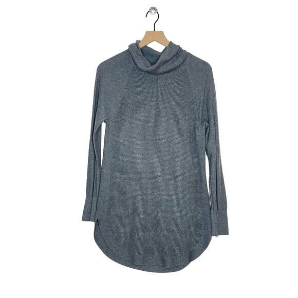 Eddie Bauer Tunic Sweater Women's Size M Gray Cowl Neck Waffle Knit Long Sleeve - Picture 1 of 8